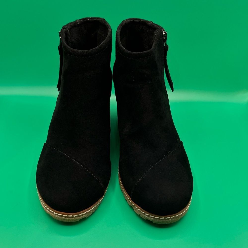 TOMS Black Suede Ankle Booties with Stitched sole